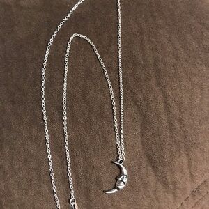 Silver Crescent Moon Pendant Necklace